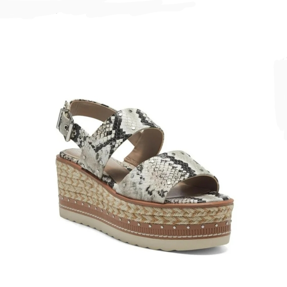 Vince Camuto Shoes - Vince Camuto Marsa Black, Silver & Taupe, Faux Snakeskin Platform Sandals